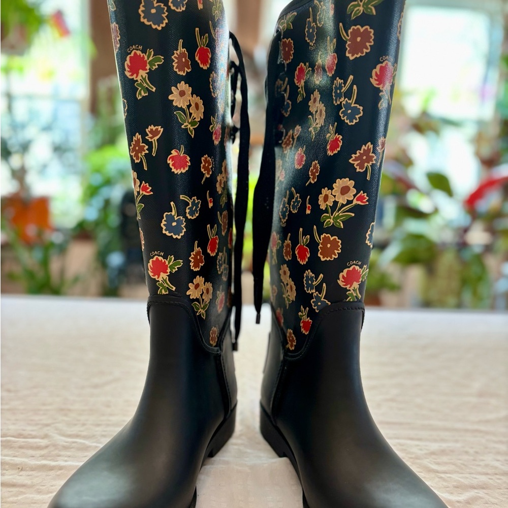Coach Black and Red Floral Winter Rain Boots - Picture 4 of 9